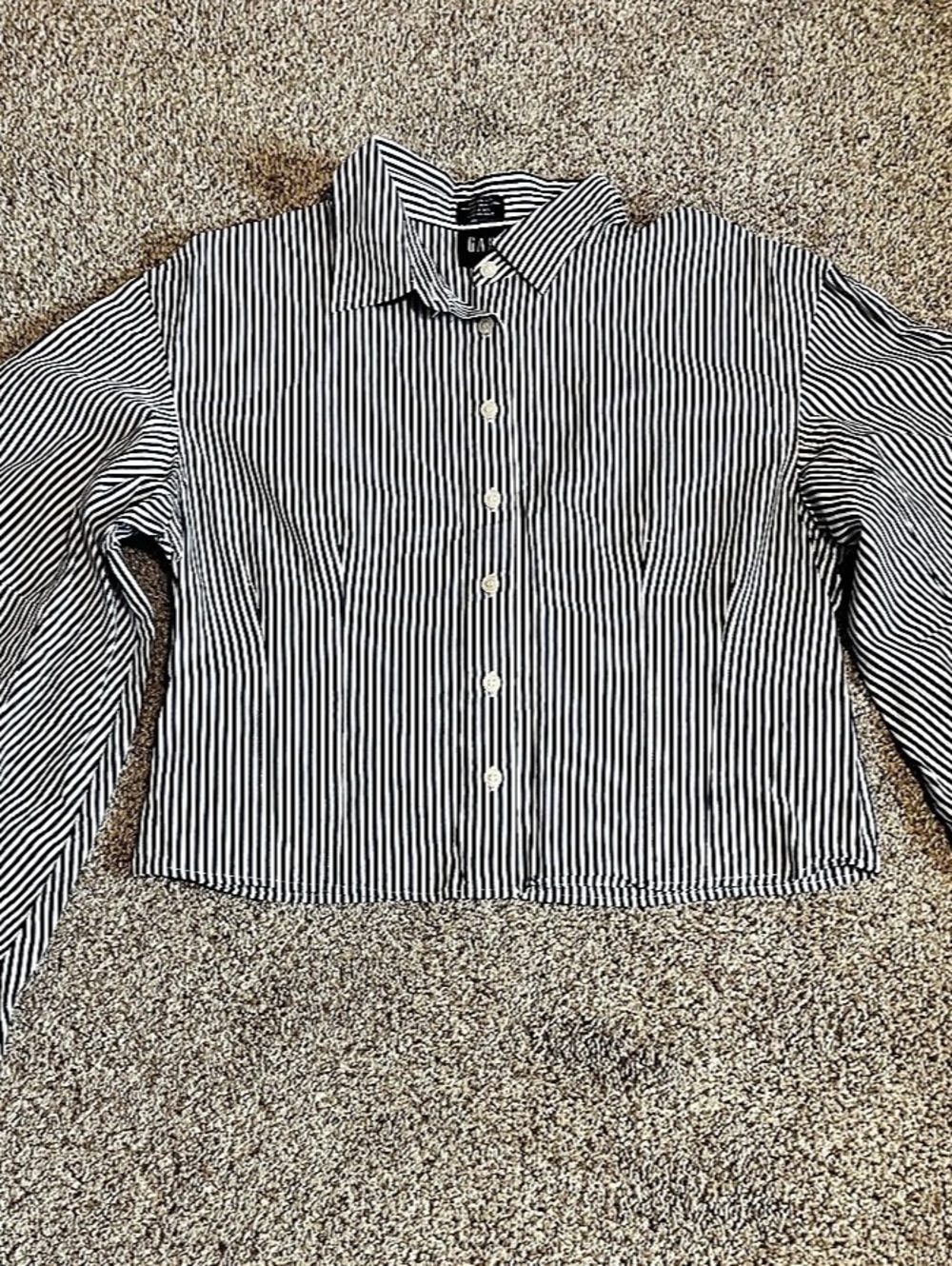 Gap Organic Cotton Poplin Balloon-Sleeve Shirt Blue & White Small.